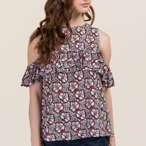 Francesca's Blue Rain Open Shoulder Blouse